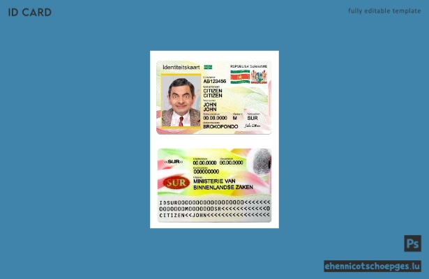 Vorschau eines Beispiels für einen surinamischen Personalausweis